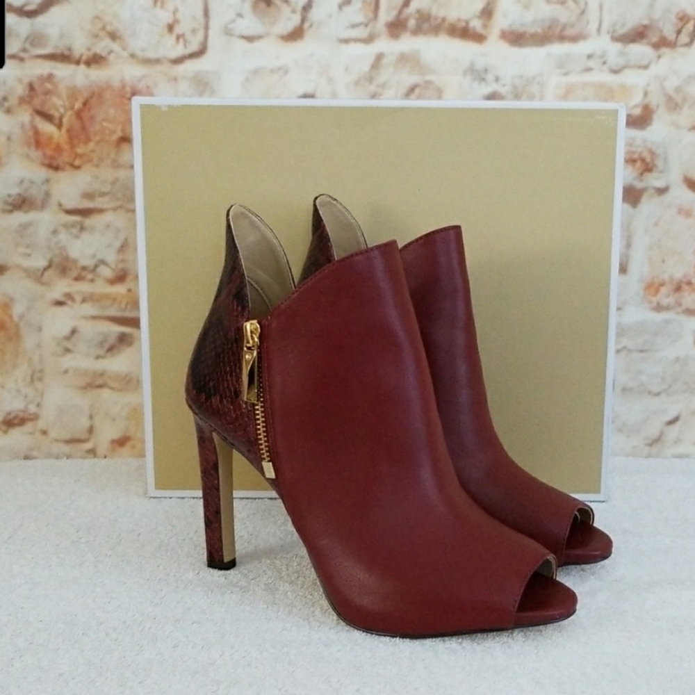 Michael Kors BNWT Alane Leather and Python Embossed Open-Toe Ankle Boots